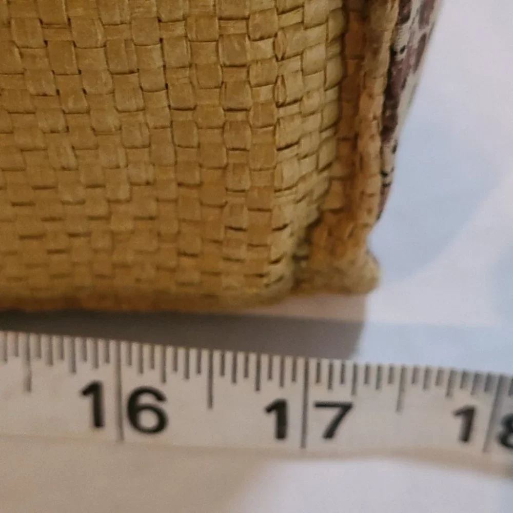 Woven Straw Tote with Paisley Trim - Yellow & Brown